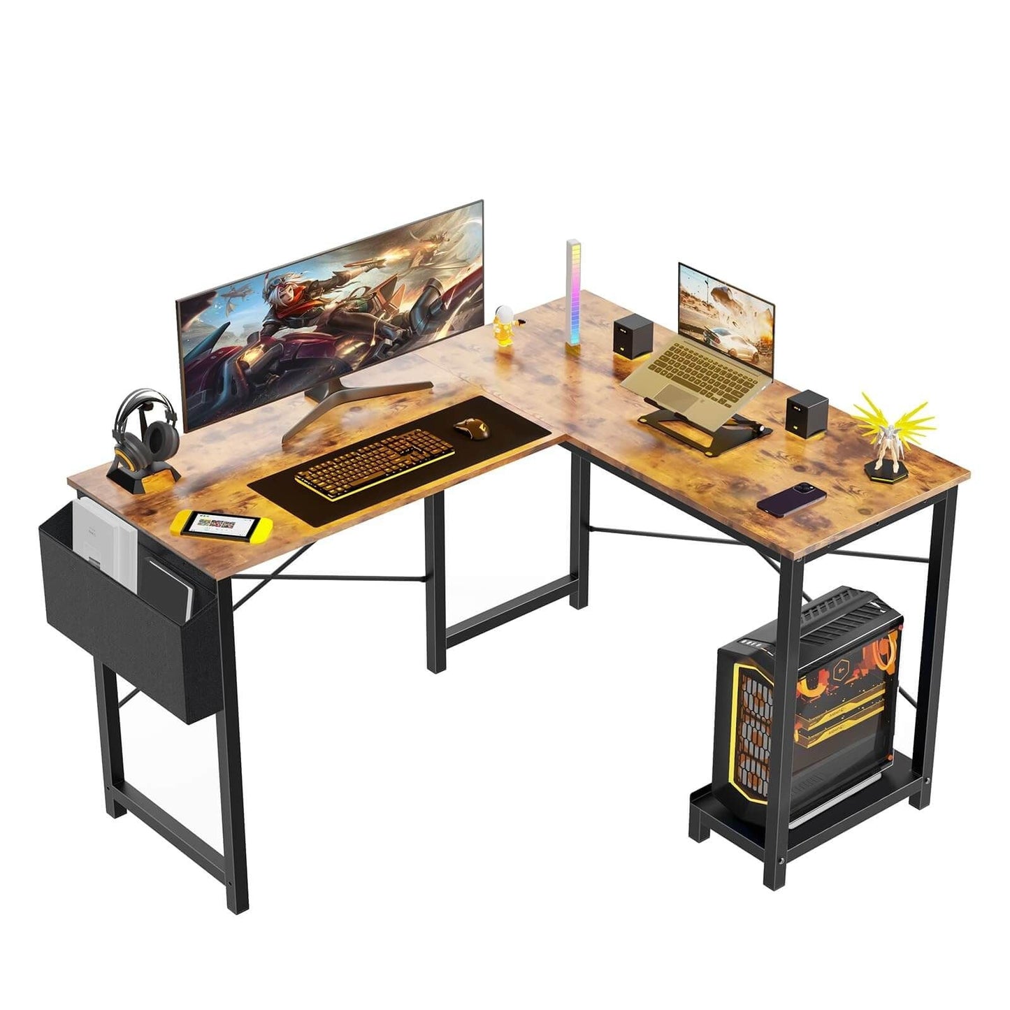 L-Shaped Gaming & Workstation Desk – Modular, Minimalist & Space-Saving (Rustic Finish)