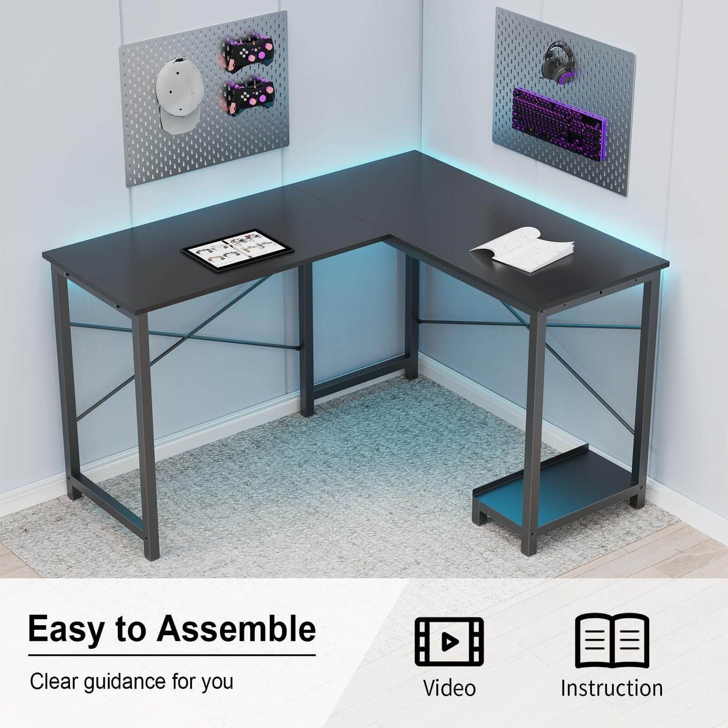 L-Shaped Gaming & Workstation Desk – Modular, Minimalist & Space-Saving (Rustic Finish)