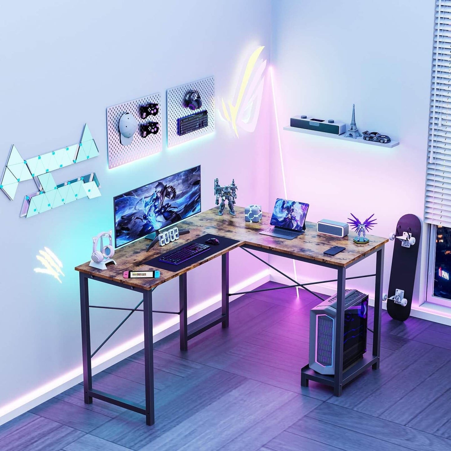 L-Shaped Gaming & Workstation Desk – Modular, Minimalist & Space-Saving (Rustic Finish)