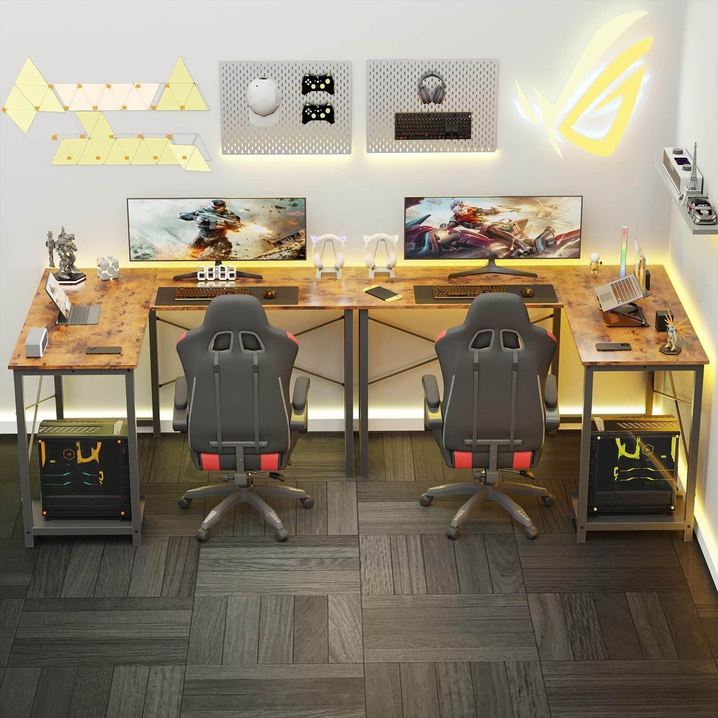 L-Shaped Gaming & Workstation Desk – Modular, Minimalist & Space-Saving (Rustic Finish)
