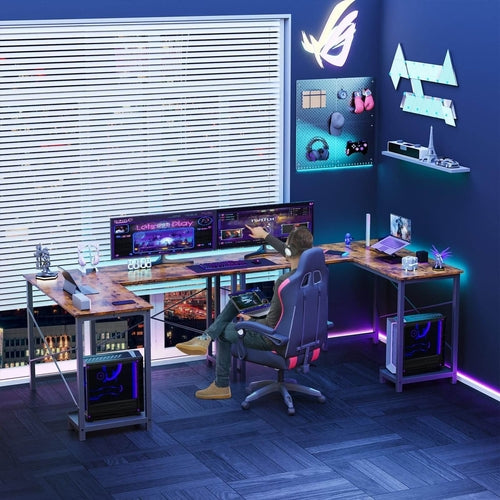 L-Shaped Gaming & Workstation Desk – Modular, Minimalist & Space-Saving (Rustic Finish)