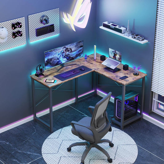 L-Shaped Gaming & Workstation Desk – Modular, Minimalist & Space-Saving (Rustic Finish)
